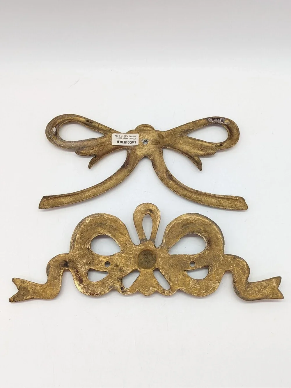 Vintage Metal Gold Tone Bow French Ribbon Wall Furniture Accent Decor